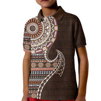 Fijian Masi Tribal Tattoos Art Pattern Kid Polo Shirt Brown Color Half Style - Polynesian Pride
