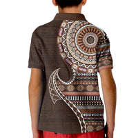 Fijian Masi Tribal Tattoos Art Pattern Kid Polo Shirt Brown Color Half Style - Polynesian Pride