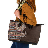 Fijian Masi Tribal Tattoos Art Pattern Leather Tote Bag Brown Color Half Style LT03 Brown - Polynesian Pride