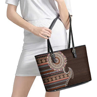 Fijian Masi Tribal Tattoos Art Pattern Leather Tote Bag Brown Color Half Style LT03 - Polynesian Pride