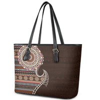 Fijian Masi Tribal Tattoos Art Pattern Leather Tote Bag Brown Color Half Style LT03 - Polynesian Pride