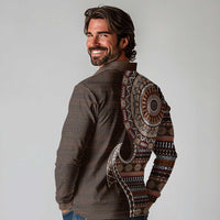 Fijian Masi Tribal Tattoos Art Pattern Long Sleeve Polo Shirt Brown Color Half Style - Polynesian Pride