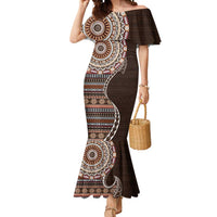 Fijian Masi Tribal Tattoos Art Pattern Mermaid Dress Brown Color Half Style - Polynesian Pride