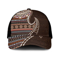 Fijian Masi Tribal Tattoos Art Pattern Mesh Trucker Cap Brown Color Half Style - Polynesian Pride