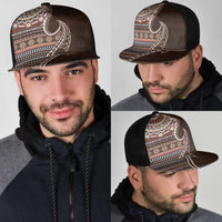 Fijian Masi Tribal Tattoos Art Pattern Mesh Trucker Cap Brown Color Half Style - Polynesian Pride