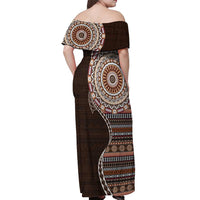 Fijian Masi Tribal Tattoos Art Pattern Off Shoulder Maxi Dress Brown Color Half Style - Polynesian Pride