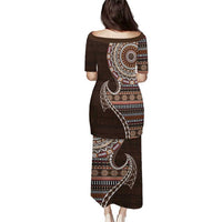 Fijian Masi Tribal Tattoos Art Pattern Puletasi Brown Color Half Style - Polynesian Pride