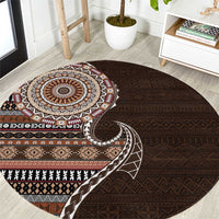 Fijian Masi Tribal Tattoos Art Pattern Round Carpet Brown Color Half Style - Polynesian Pride