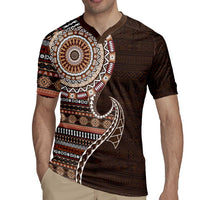 Fijian Masi Tribal Tattoos Art Pattern Rugby Jersey Brown Color Half Style - Polynesian Pride