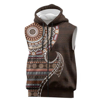 Fijian Masi Tribal Tattoos Art Pattern Sleeveless Zip Hoodie Brown Color Half Style LT03 Brown - Polynesian Pride