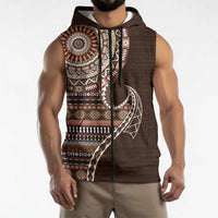 Fijian Masi Tribal Tattoos Art Pattern Sleeveless Zip Hoodie Brown Color Half Style LT03 - Polynesian Pride