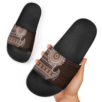 Fijian Masi Tribal Tattoos Art Pattern Slide Sandals Brown Color Half Style - Polynesian Pride
