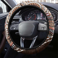 Fijian Masi Tribal Tattoos Art Pattern Steering Wheel Cover Brown Color Half Style - Polynesian Pride