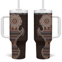 Fijian Masi Tribal Tattoos Art Pattern Tumbler With Handle Brown Color Half Style - Polynesian Pride