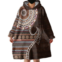 Fijian Masi Tribal Tattoos Art Pattern Wearable Blanket Hoodie Brown Color Half Style - Polynesian Pride