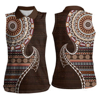 Fijian Masi Tribal Tattoos Art Pattern Women Sleeveless Polo Shirt Brown Color Half Style - Polynesian Pride