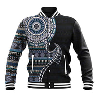Fijian Masi Tribal Tattoos Art Pattern Baseball Jacket Navy Color Half Style - Polynesian Pride