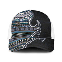Fijian Masi Tribal Tattoos Art Pattern Baseball Net Cap Navy Color Half Style LT03 One Size White Navy - Polynesian Pride