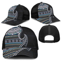 Fijian Masi Tribal Tattoos Art Pattern Baseball Net Cap Navy Color Half Style LT03 - Polynesian Pride