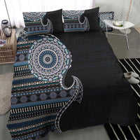 Fijian Masi Tribal Tattoos Art Pattern Bedding Set Navy Color Half Style - Polynesian Pride