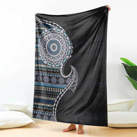 Fijian Masi Tribal Tattoos Art Pattern Blanket Navy Color Half Style - Polynesian Pride