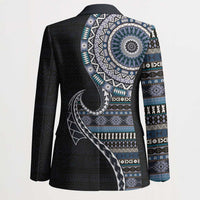 Fijian Masi Tribal Tattoos Art Pattern Blazer Navy Color Half Style - Polynesian Pride