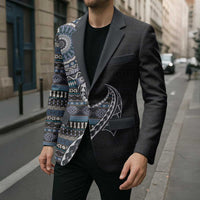 Fijian Masi Tribal Tattoos Art Pattern Blazer Navy Color Half Style - Polynesian Pride