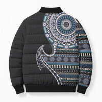 Fijian Masi Tribal Tattoos Art Pattern Bomber Puffer Jacket Navy Color Half Style - Polynesian Pride