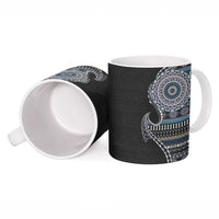 Fijian Masi Tribal Tattoos Art Pattern Ceramic Mug Navy Color Half Style - Polynesian Pride