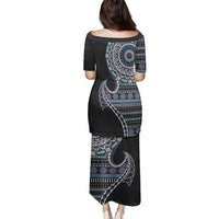 Fijian Masi Tribal Tattoos Art Pattern Family Matching Puletasi and Hawaiian Shirt Navy Color Half Style - Polynesian Pride