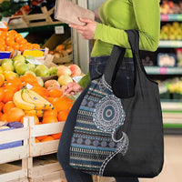 Fijian Masi Tribal Tattoos Art Pattern Grocery Bag Navy Color Half Style - Polynesian Pride