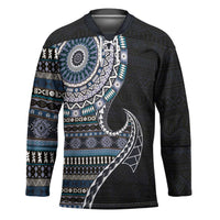 Fijian Masi Tribal Tattoos Art Pattern Hockey Jersey Navy Color Half Style LT03 Unisex Navy - Polynesian Pride