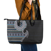 Fijian Masi Tribal Tattoos Art Pattern Leather Tote Bag Navy Color Half Style LT03 - Polynesian Pride