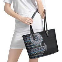 Fijian Masi Tribal Tattoos Art Pattern Leather Tote Bag Navy Color Half Style LT03 - Polynesian Pride