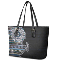 Fijian Masi Tribal Tattoos Art Pattern Leather Tote Bag Navy Color Half Style LT03 - Polynesian Pride