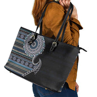 Fijian Masi Tribal Tattoos Art Pattern Leather Tote Bag Navy Color Half Style LT03 - Polynesian Pride