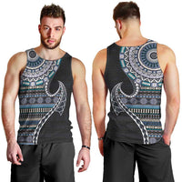Fijian Masi Tribal Tattoos Art Pattern Men Tank Top Navy Color Half Style - Polynesian Pride