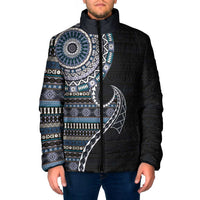 Fijian Masi Tribal Tattoos Art Pattern Padded Jacket Navy Color Half Style - Polynesian Pride