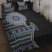 Fijian Masi Tribal Tattoos Art Pattern Quilt Bed Set Navy Color Half Style - Polynesian Pride