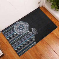 Fijian Masi Tribal Tattoos Art Pattern Rubber Doormat Navy Color Half Style - Polynesian Pride