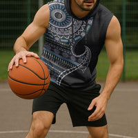 Fijian Masi Tribal Tattoos Art Pattern Sleeveless Hoodie Navy Color Half Style - Polynesian Pride