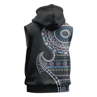 Fijian Masi Tribal Tattoos Art Pattern Sleeveless Zip Hoodie Navy Color Half Style LT03 - Polynesian Pride