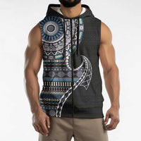 Fijian Masi Tribal Tattoos Art Pattern Sleeveless Zip Hoodie Navy Color Half Style LT03 - Polynesian Pride