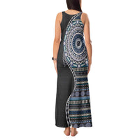 Fijian Masi Tribal Tattoos Art Pattern Tank Maxi Dress Navy Color Half Style - Polynesian Pride