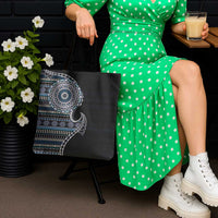 Fijian Masi Tribal Tattoos Art Pattern Tote Bag Navy Color Half Style - Polynesian Pride