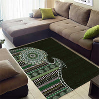Fijian Masi Tribal Tattoos Art Pattern Area Rug Green Color Half Style - Polynesian Pride