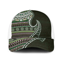 Fijian Masi Tribal Tattoos Art Pattern Baseball Net Cap Green Color Half Style LT03 One Size White Green - Polynesian Pride