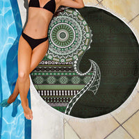 Fijian Masi Tribal Tattoos Art Pattern Beach Blanket Green Color Half Style - Polynesian Pride
