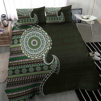 Fijian Masi Tribal Tattoos Art Pattern Bedding Set Green Color Half Style - Polynesian Pride