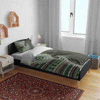 Fijian Masi Tribal Tattoos Art Pattern Bedding Set Green Color Half Style - Polynesian Pride